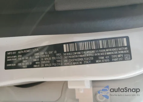 2020 Alfa Romeo Stelvio Ti from USA, damaged, VIN ZASPAKBN9L7C91259